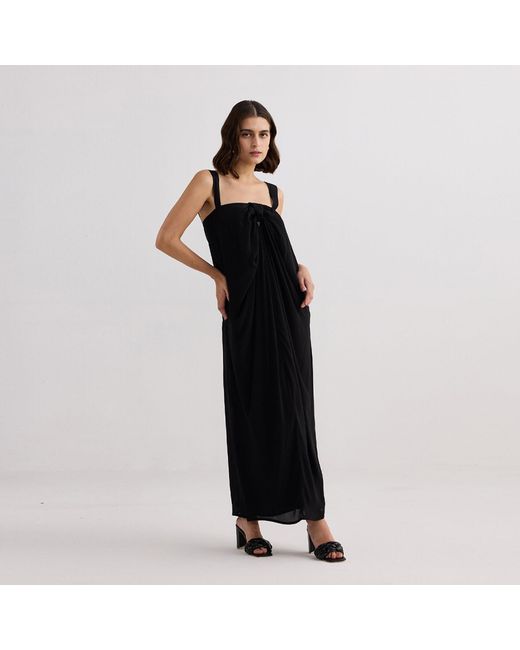 REISTOR Black Twilight Twist Strappy Maxi Crepe Dress