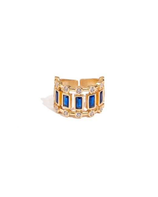 Ebru Jewelry White Radiant Majesty Sapphire Adjustable Cuff Ring