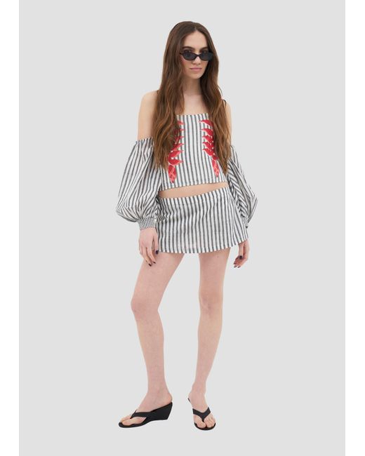 Manuela Cabrales Gray Heliconia Block Print Mini Skort
