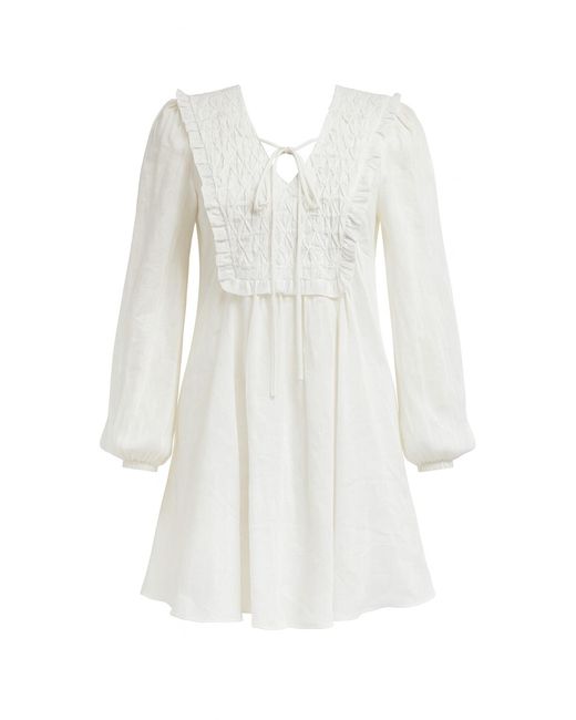 Exquise White Neutrals Chaney Long Sleeve Linen Mini Dress