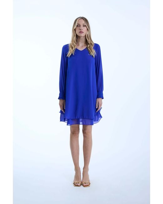 James Lakeland Blue Long Sleeve Royal Wave Hem Dress