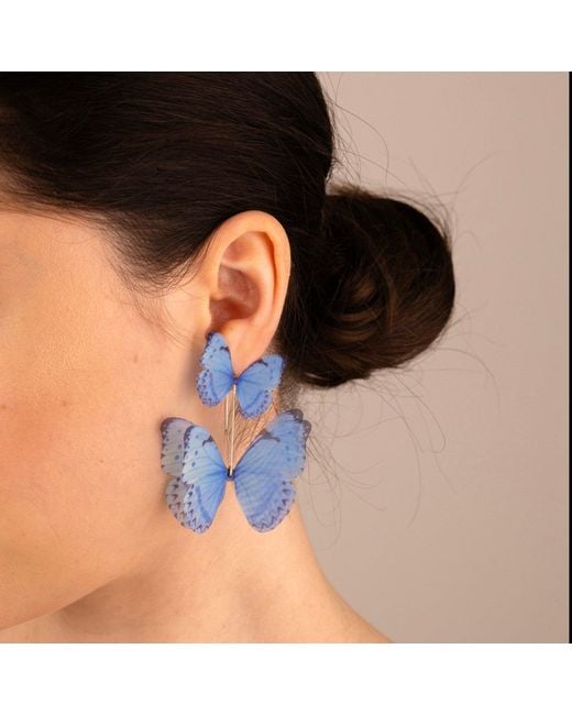 Oana Savu Blue Light Silk Butterfly Earrings Sterling Bridesmaids Earrings