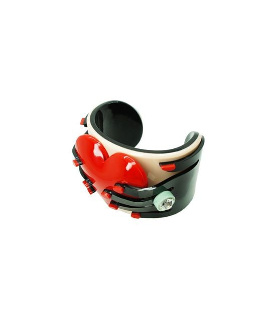 Gissa Bicalho Black Acrylic Handmade Bracelet Hands & Heart & Rose
