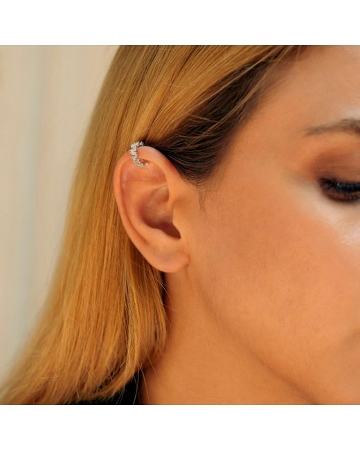 Spero London White Irregular Baguette Ear Cuff No Piercing Sterling