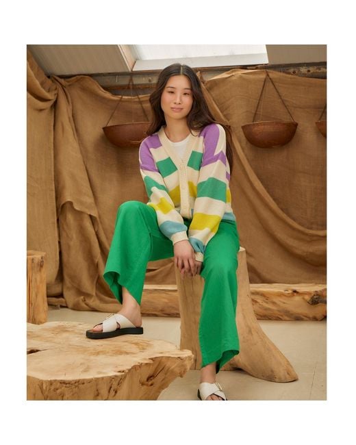 INGMARSON Green Striped Dropped Shoulder Cardigan Multicolour