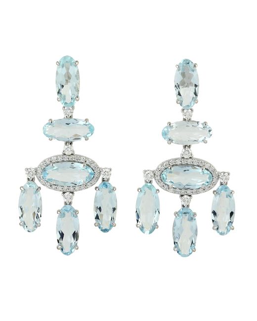 Artisan Blue 18k White Gold Aquamarine Diamond Designer Dangle Earrings