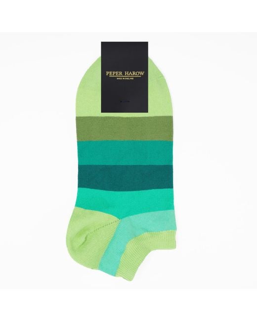 Peper Harow - Made in England Green Block Stripe Trainer Socks Bundle