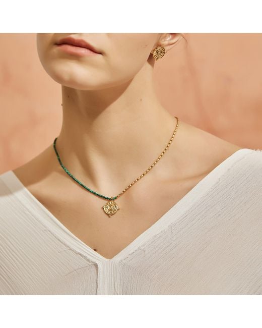 Aurozia Metallic Three Charms Solar Meridian The Sun Crystal Beaded Necklace Malachite