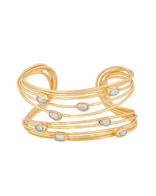 Ebru Jewelry Metallic Cleopatra Pearl Dewdrop Cuff Bracelet