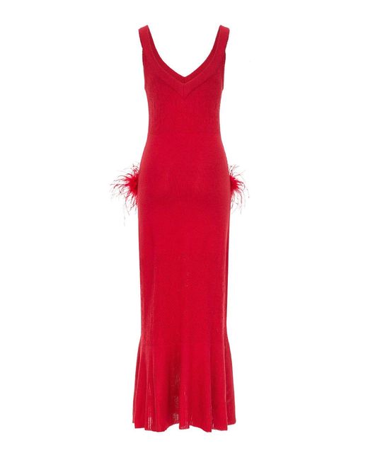 Andreeva Red Cherry Knit Dress With Real Ostrich Feather Details
