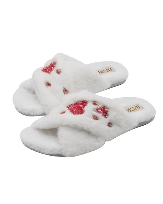 Rettrose White Neutrals Kaylee Cream Luxury Plush Diamanté Embellished Handmade Slipper