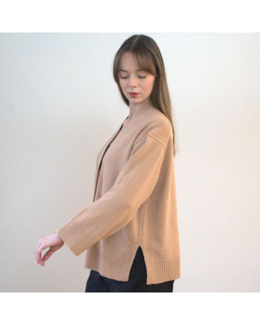 Nuvv Collection Natural Button Front Long Sleeve Fine Wool Cardigan Italianwool Yarn