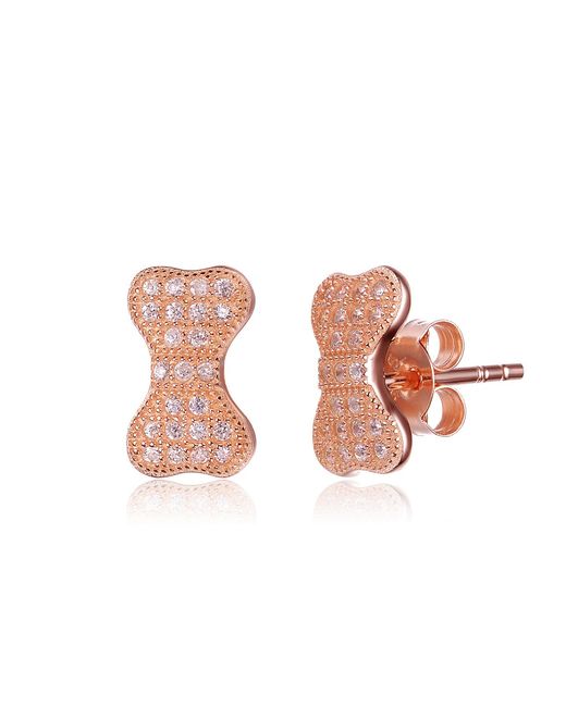 Genevive Jewelry Pink Cubic Zirconia Sterling Plated Bow Earrings