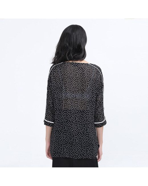 Smart and Joy Black Chambray Blouse With Polka Dots
