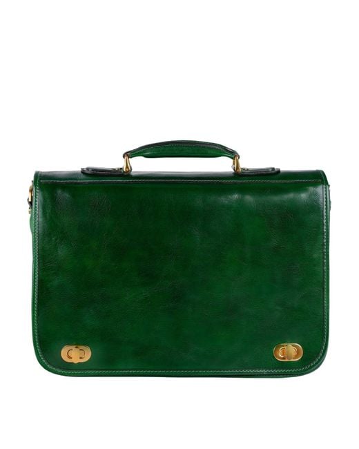 Time Resistance Green Leather Briefcase Laptop Bag for men