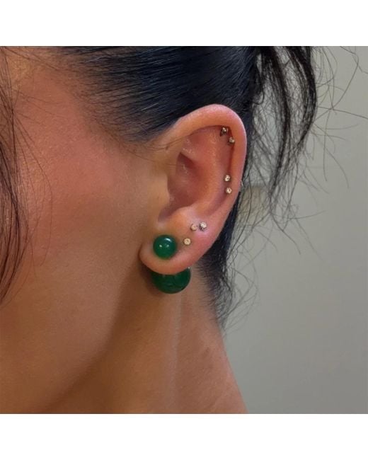 seree Green Orbit Duo Double Ended Jade- Chalcedony Stud Earrings
