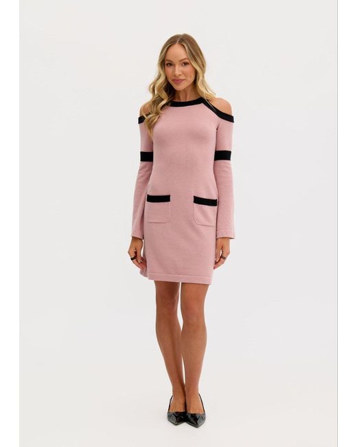 Why Mary Pink Serena Wool Knit Long Sleeve Cold Shoulder Dress