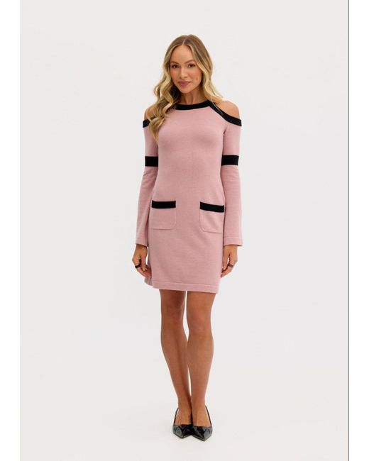 Why Mary Pink Serena Wool Knit Long Sleeve Cold Shoulder Dress