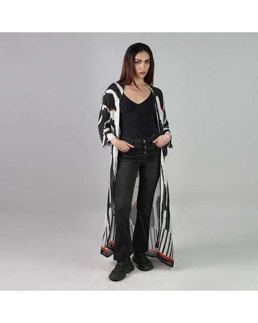 DHARA SHETH DUBAI Black Into The Wild And Stripe Zebra Print Kimono Dress