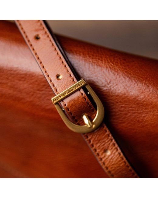 Time Resistance Brown Cognac Leather Cross Body Bag For