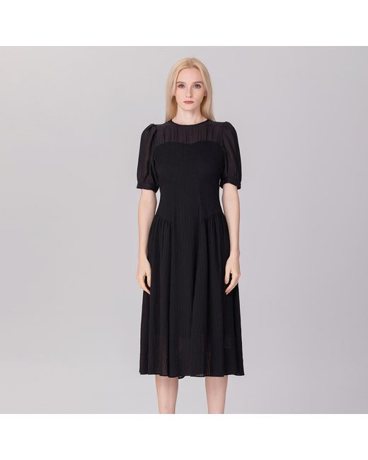 Smart and Joy Black Bi-Material Fit-And-Flare Bustier Cut Dress