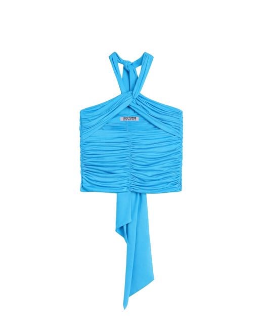 Nocturne Blue Cut-Out Draped Blouse