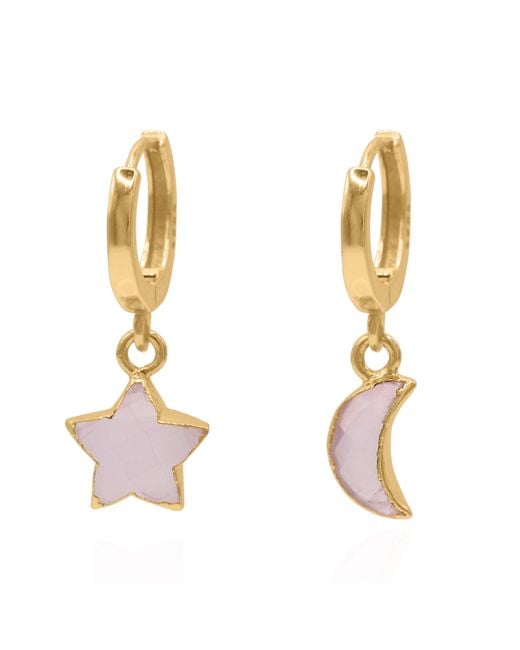 Luna Charles Metallic Joni Rose Quartz Star & Moon Charm Huggies