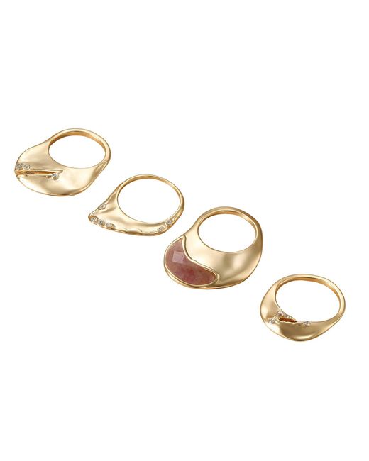 Rare Matters Jewelry Metallic Organic Strawberry Quartz Sparkle Stack Set Of Four Rings