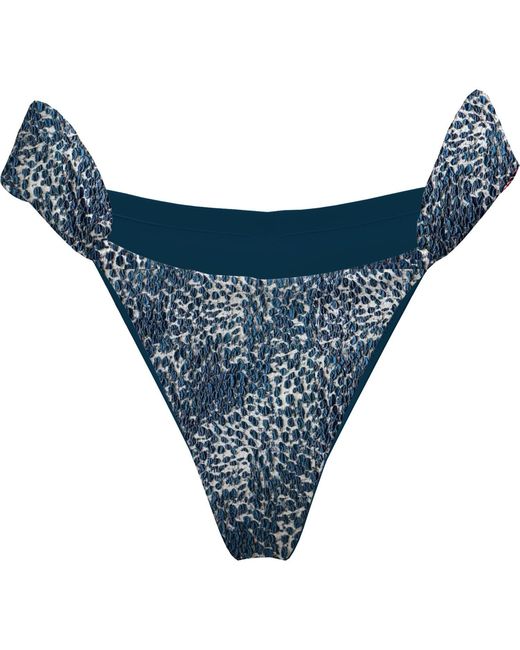 Blackbough Swim Blue Giana Ruched Cheeky Bottoms Snow Leopard Jacquard