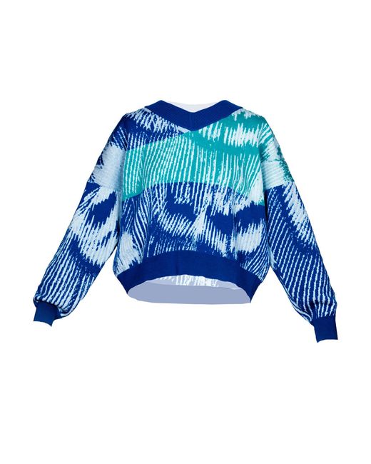Essien & Emre Blue Aves Merino Wool Colour Block Jumper Sky