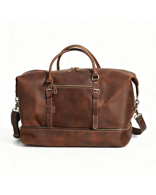 Touri Brown Genuine Leather Duffel With Suit Compartment for men