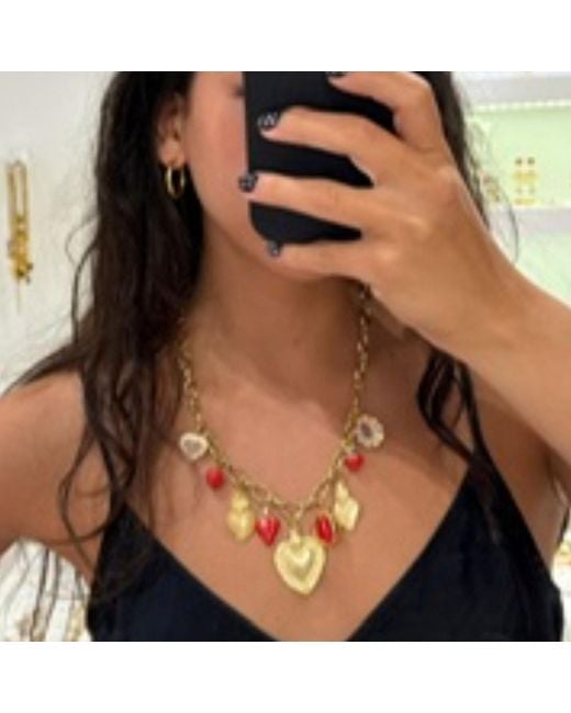 Achala Handcrafted Metallic Strawberry Heart Charm Necklace