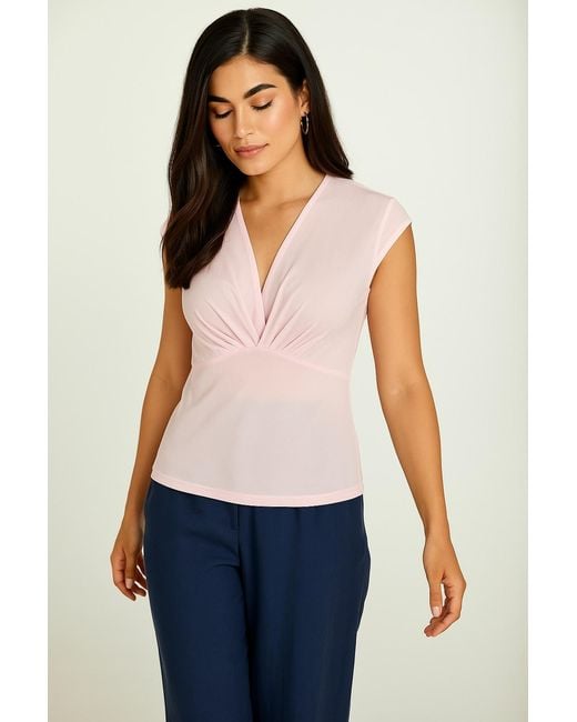 Conquista Pink Pale Rose Sleeveless V-Neck Fitted Top – Soft Viscose-Blend Fabric