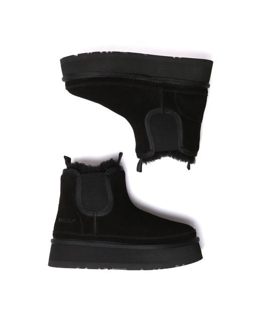 EverAu Australia Black Shoveler Leather Platform Short Chelsea Boots