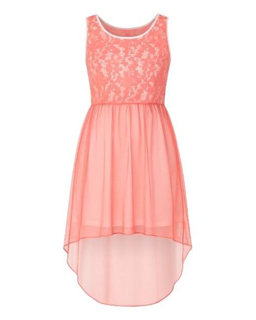 Conquista Pink Lace Detail Layered High Low Dress