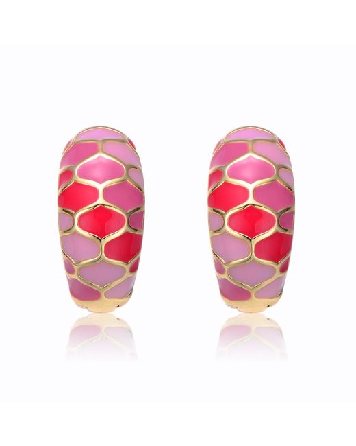 Genevive Jewelry Rachel Glauber Young Adults-teens Yellow Gold Plated Pink Sunset Stained Glass Snake Scale Hoop Earrings