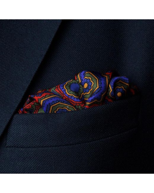 Otway & Orford Red 'Whirligig' Medallion Silk Pocket Square for men