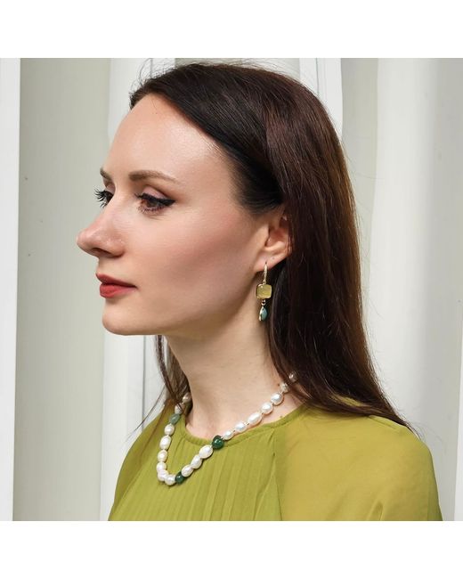 Farra Metallic Freshwater Pearls With Heart Shaped Aventurine Free Style Necklace