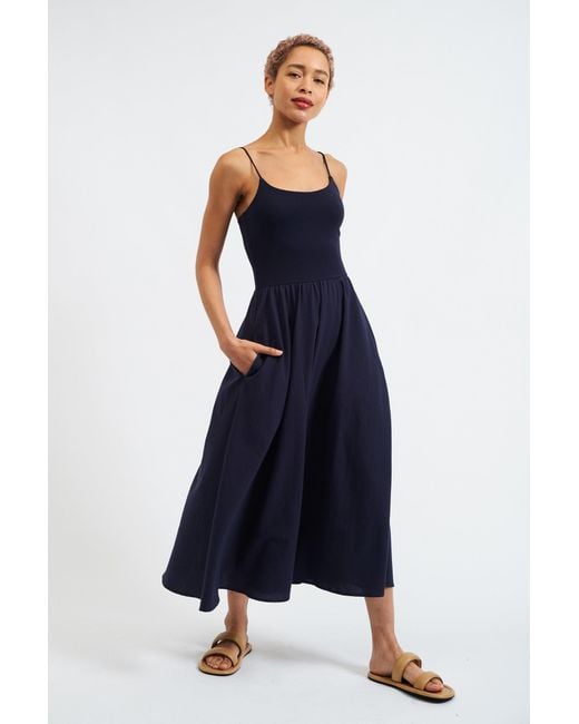 Louche Blue Soumia Jersey Bodice And Recycled Cotton Skirt Midaxi Dress