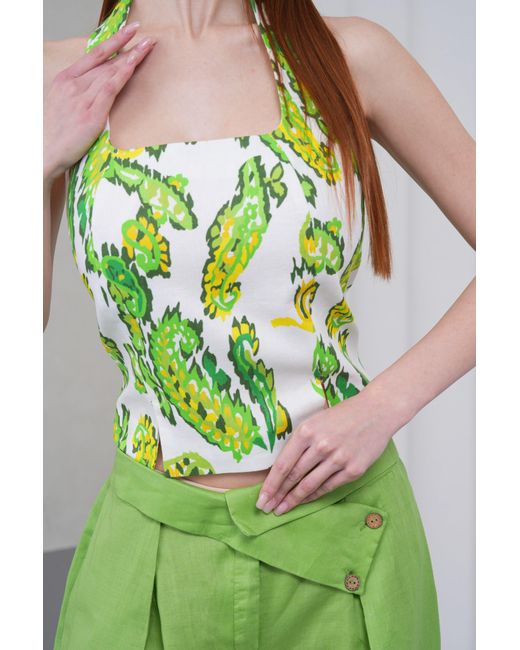 Lumina Eligma Green The Halterline Linen Blouse