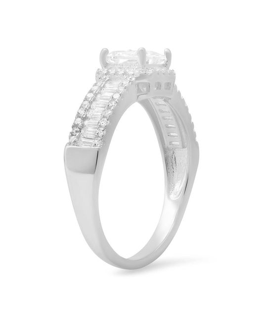 Kylie Harper Metallic Princess & Baguette-Cut Diamond Cz Halo Ring