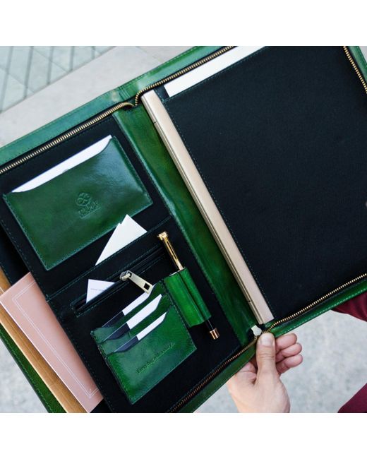 Time Resistance Green Leather Documents Folder Organizer