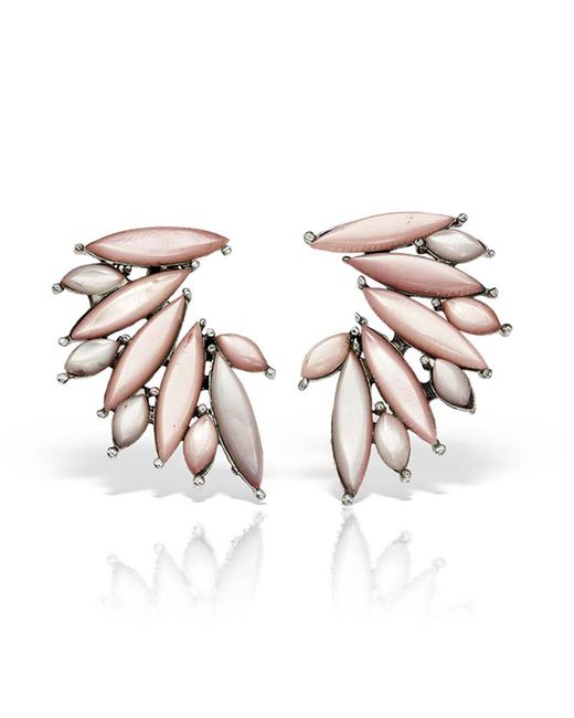 Elle Macpherson Metallic Neutrals / Serafim Pink Wing Earrings, Mother Of Pearl & Sterling Silver