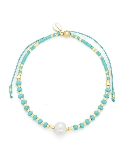KAMARIA Blue Lumira Mini Pearl & Gemstone Adjustable Bracelet With Miyuki Beads
