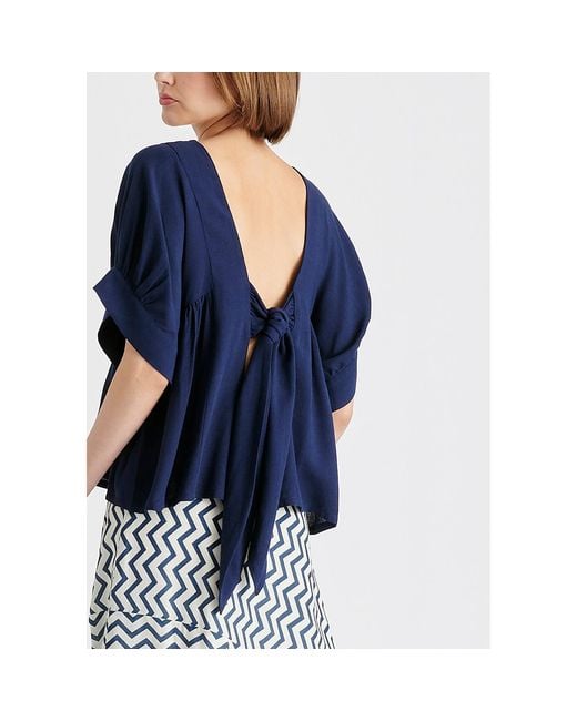 Paisie Blue Relaxed Fit Top With Back Bow Detail