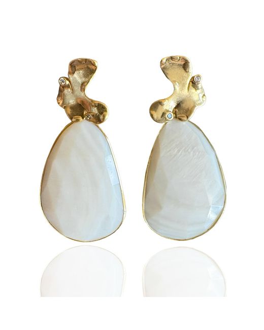 Rare Matters Jewelry Blue Mini Foliage Mother Of Pearl Statement Earrings