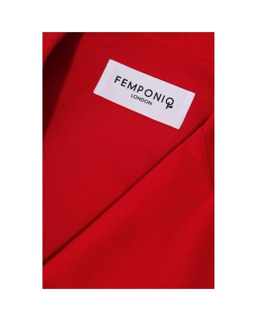 Femponiq Red Wide Lapel Asymmetric Belted Midi Cotton Dress