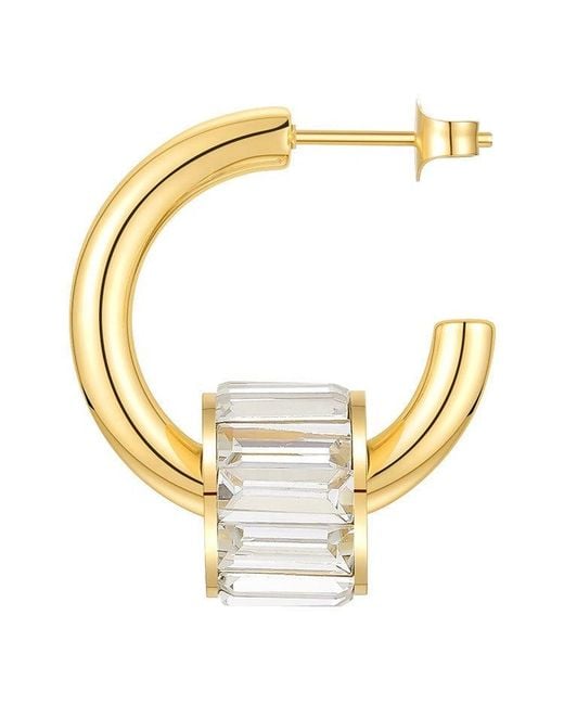 Saint Grace Metallic Fold Plated Stainless Steel C Shaped Diamond Baggette Earring