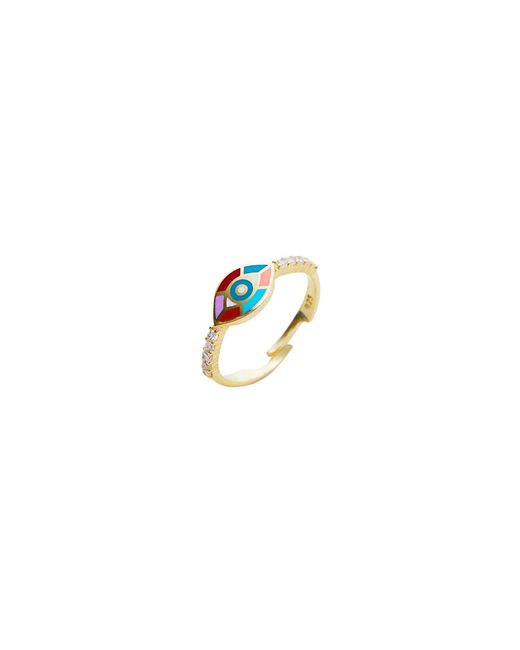 Spero London White Enamel Five Color Evil Eye Sterling Signet Ring