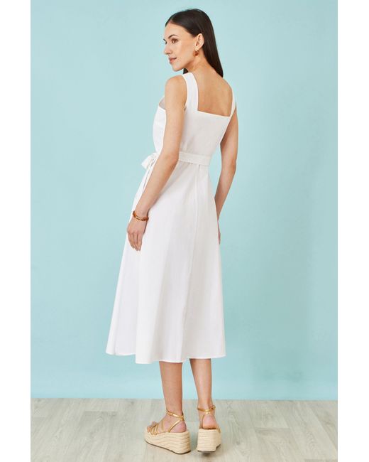 Yumi' White Cotton Midi Dress With Embroidery